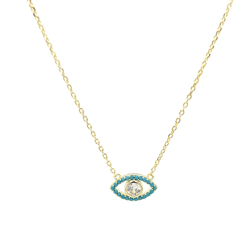 Chunky Gold Necklace-Evil Eye "CLIO" Turquoise CZ Necklace