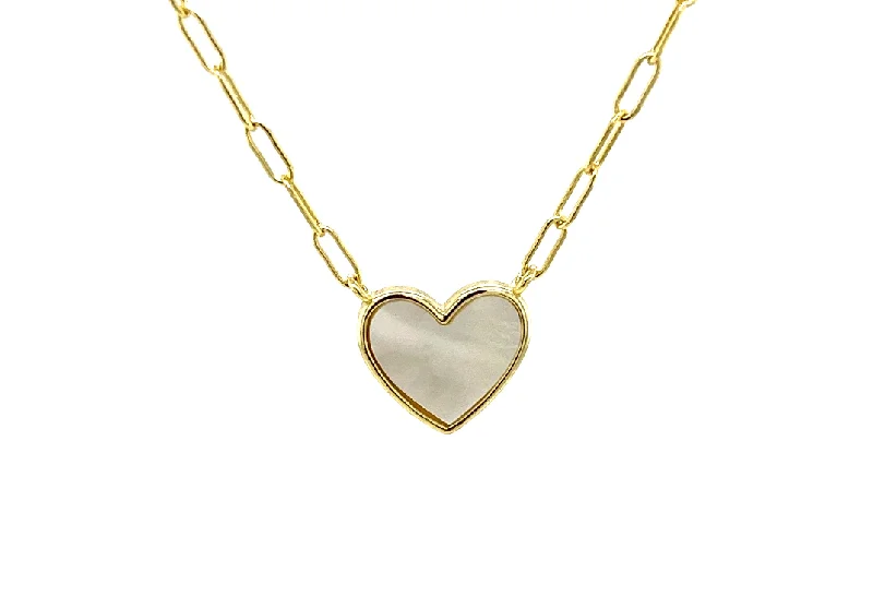 Simple Gold Necklace-"Adore" Mother of Pearl Heart Necklace