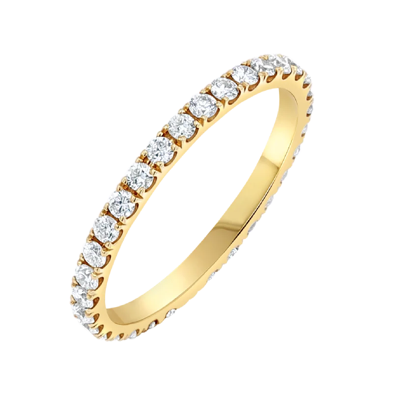 Wedding Ring with Yellow Diamond-U Pave Diamond Eternity Band