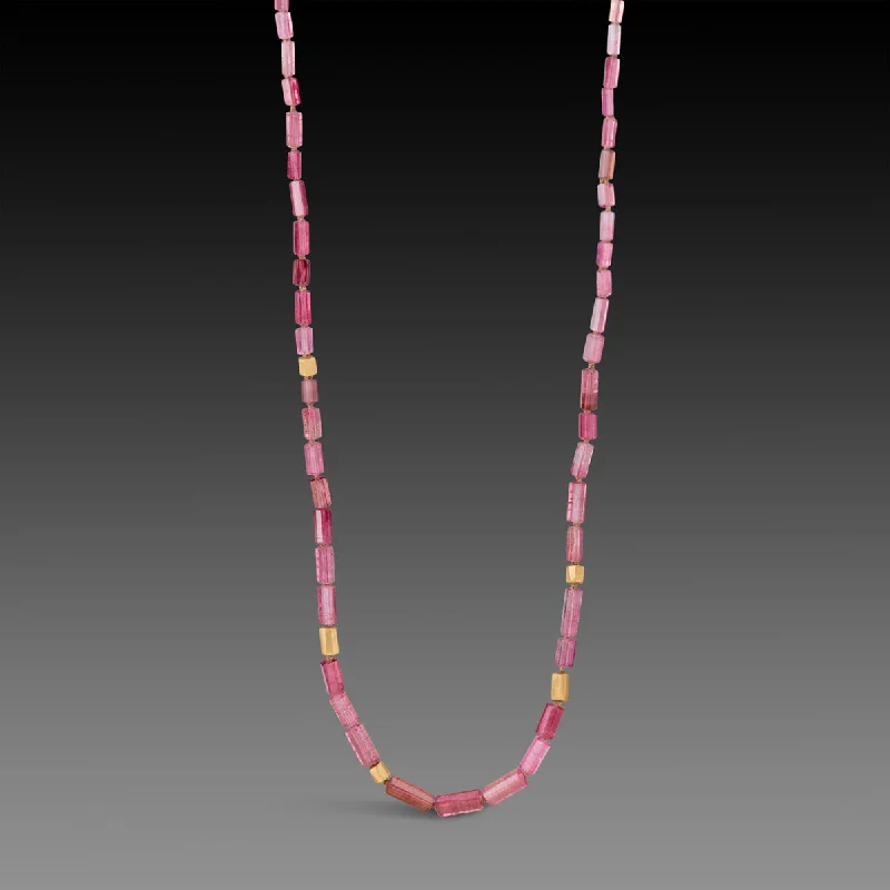 Simple Choker Necklace-Pink Tourmaline Necklace with 22k Beads