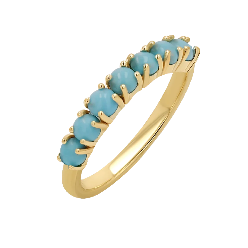 Personalized Gemstone Ring for Mom-Genuine Turquoise Half Eternity Band