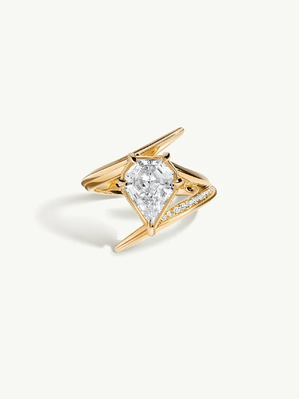 Unique Promise Ring-Dendera Engagement Ring With Shield-Cut White Diamond In 18K Yellow Gold