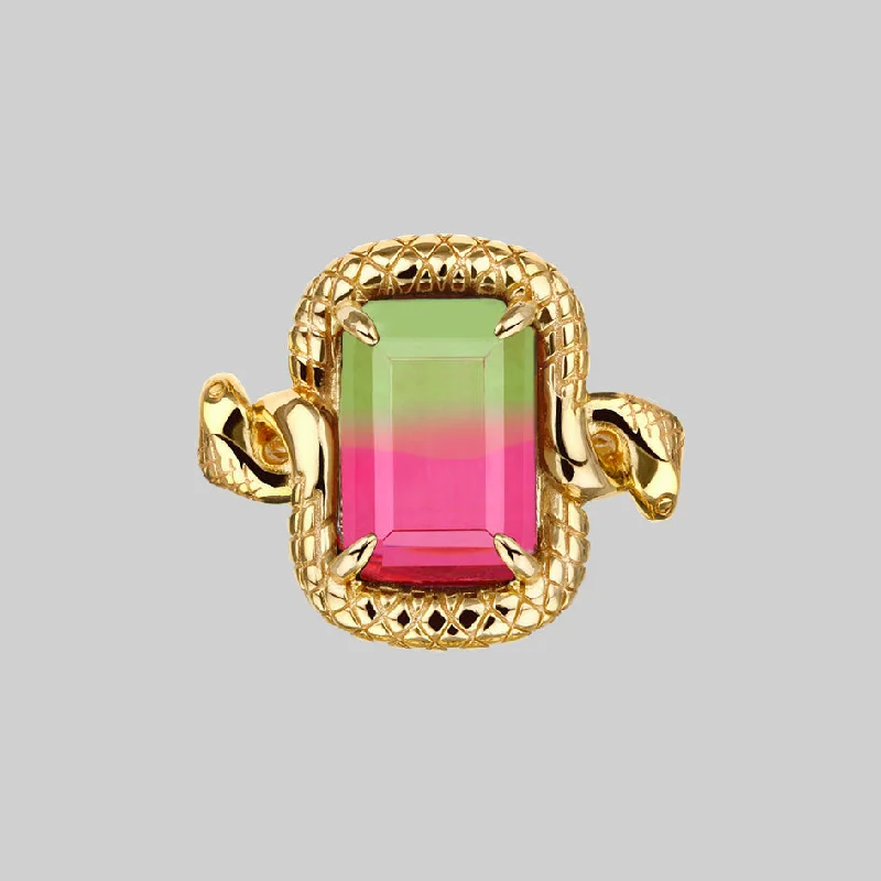 Birthstone Ring Set-MALICE. Tourmaline CZ Coiled Snake Cocktail Ring - Gold