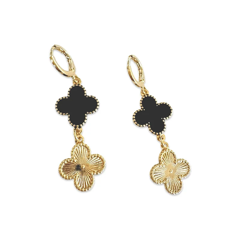 Statement Silver Earrings-Gold Filled Flora Black Hoop Huggies