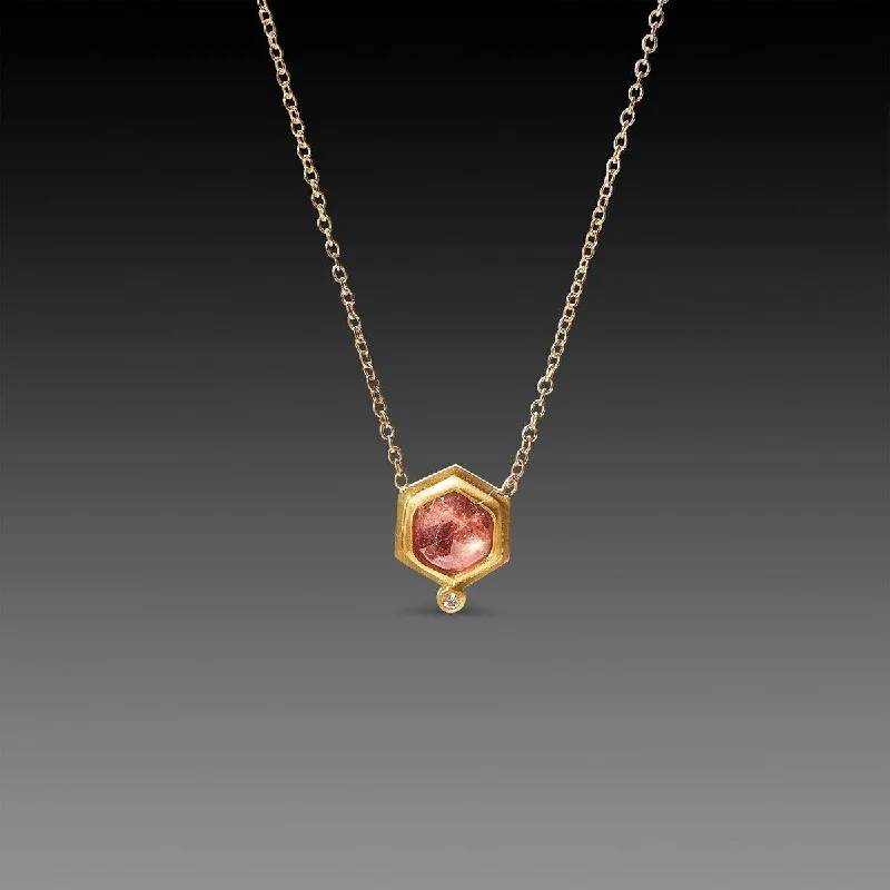 Boho Style Necklace-Pink Sapphire Necklace with Diamond