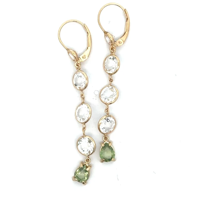 Layered Gold Earrings-Crystal Drops and Green Sapphire Earrings