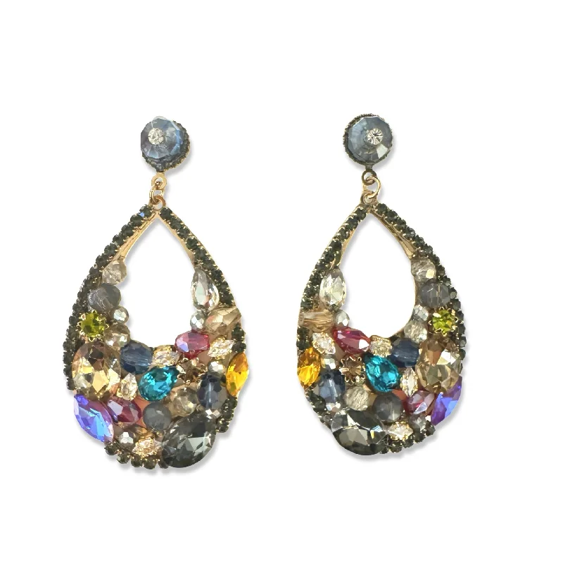 Gold and Pearl Earrings-Noellery Sparkle Teardrop Applique Earrings