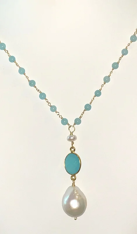 Classic Beaded Necklace-Chalcedony Pearl