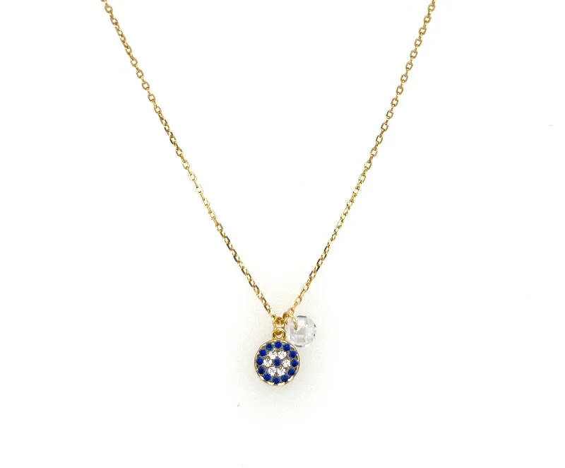 Stylish Diamond Necklace-EVIL EYE "ATHENA + CRYSTAL" SAPPHIRE CZ NECKLACE