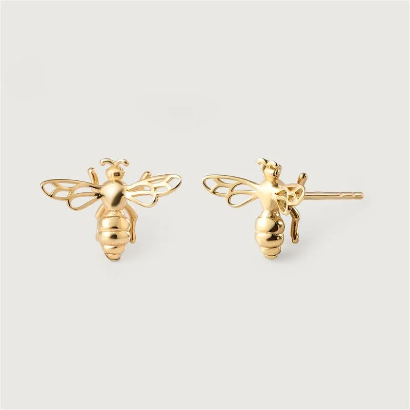 Statement Earrings for Weddings-Busy Bee Stud Earrings in 9K Gold