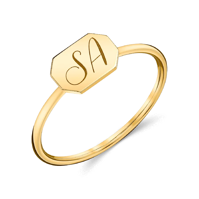 Gold Engagement Ring-Engravable Initial Tag Ring