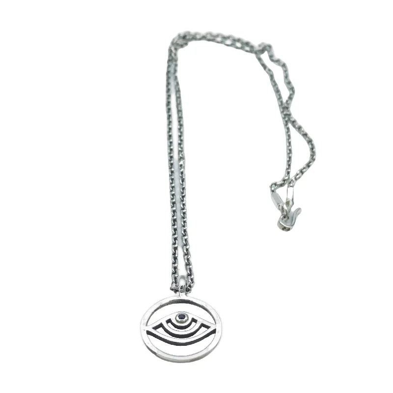 Sterling Silver Necklace-Sapphire Medallion Evil Eye  Necklace