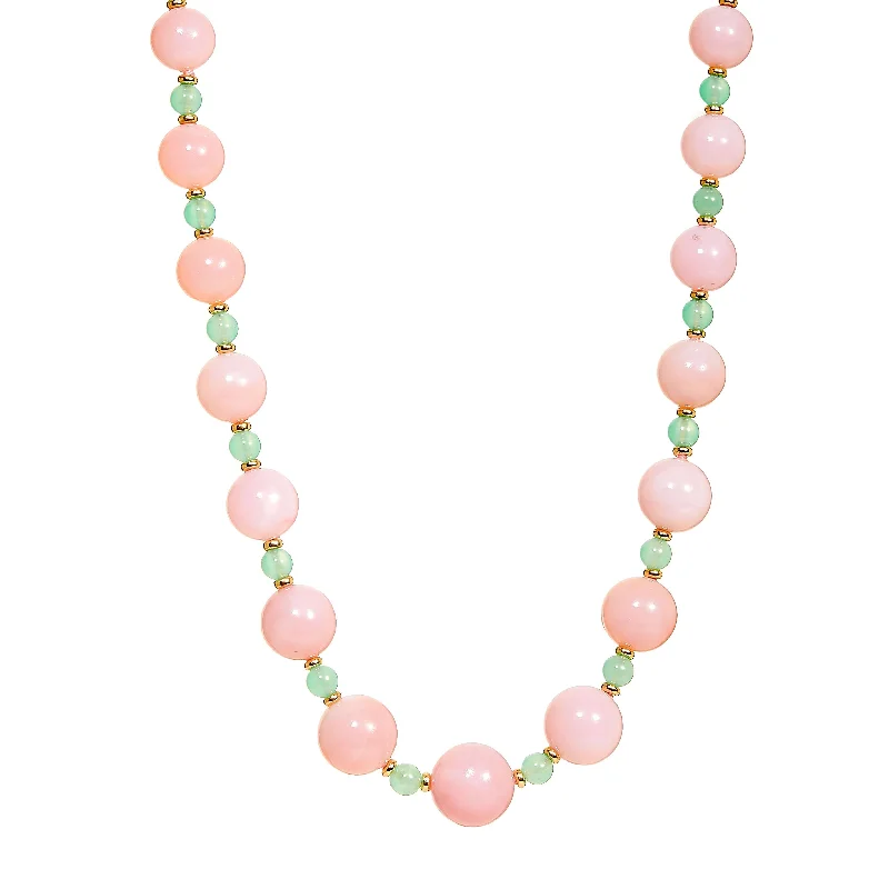 Dainty Gold Pendant Necklace-23 inch Pink Opal Bead Necklace