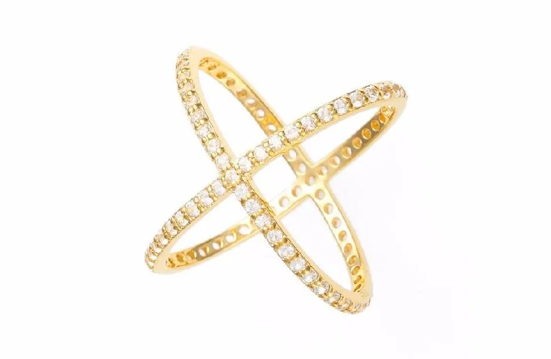 Silver Ring with Birthstone-Criss Cross Ring - Yellow Gold