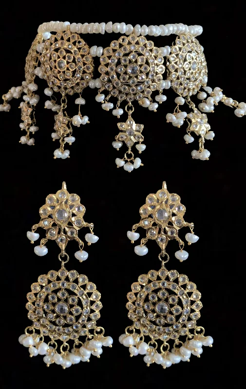 Pearl Earrings for Weddings-C38 Mala hyderabadi freshwater pearl choker with earrings ( READY TO SHIP )