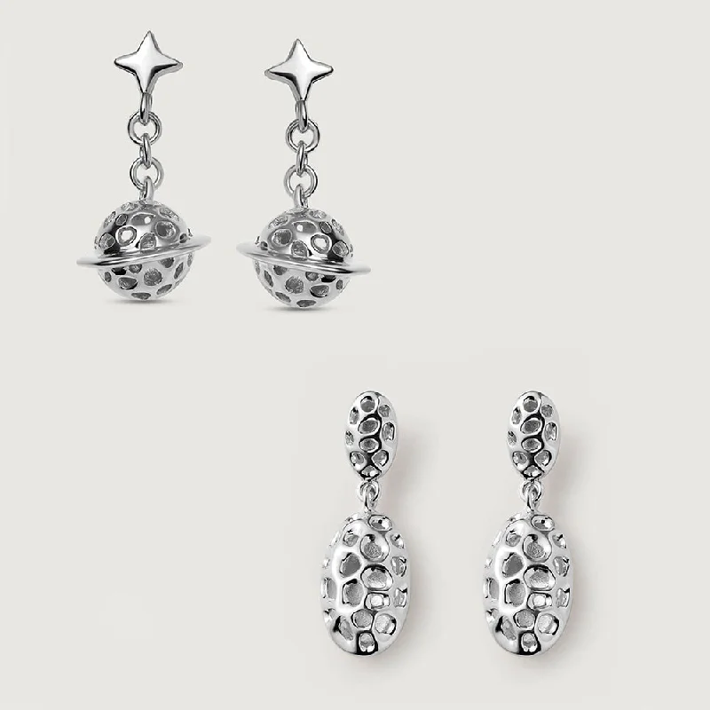 Classic Round Earrings-Lattice Pebble and Celestial Drop Earrings