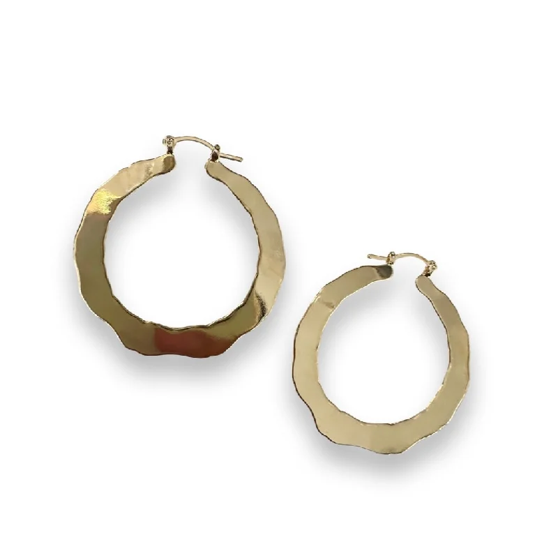 Custom Gemstone Earrings-Brianna Gold Filled Flat Ripple Hoops