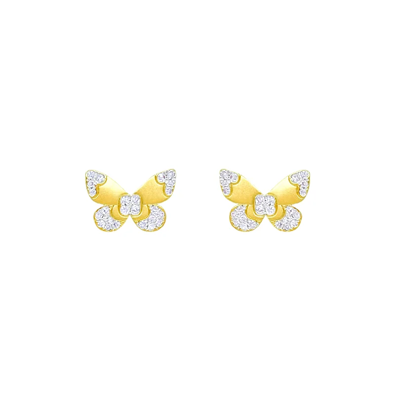 Shiny Hoop Earrings-Butterfly Studs with Pave Diamonds