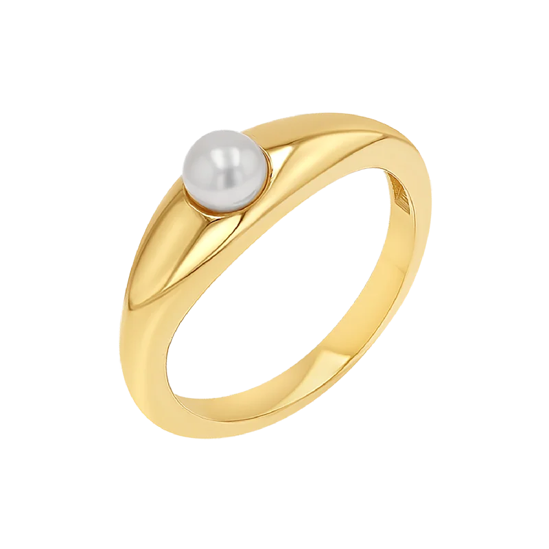 Gold Wedding Band Set with Diamonds-Pearl Dome Ring