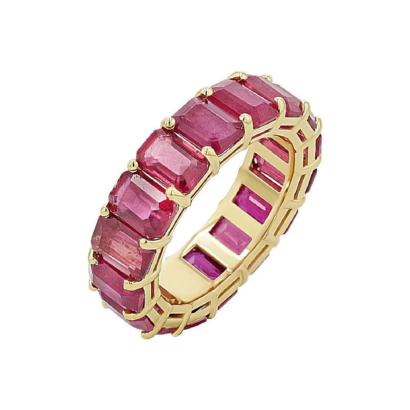 Personalized Promise Band-Genuine Ruby Emerald Cut Eternity Ring