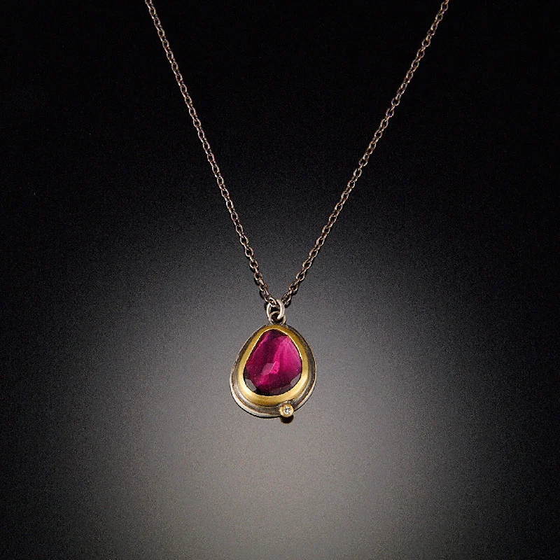 Minimalist Necklace for Women-Rose Cut Garnet Necklace with Diamond