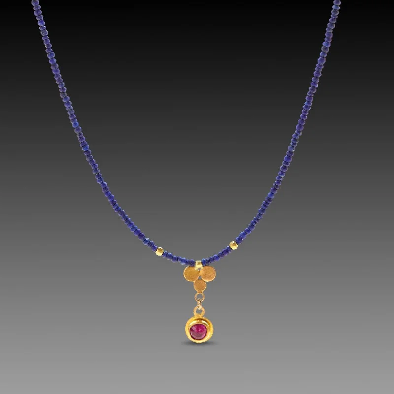 Simple Gold Necklace-Lapis, Ruby and Gold Trio Necklace