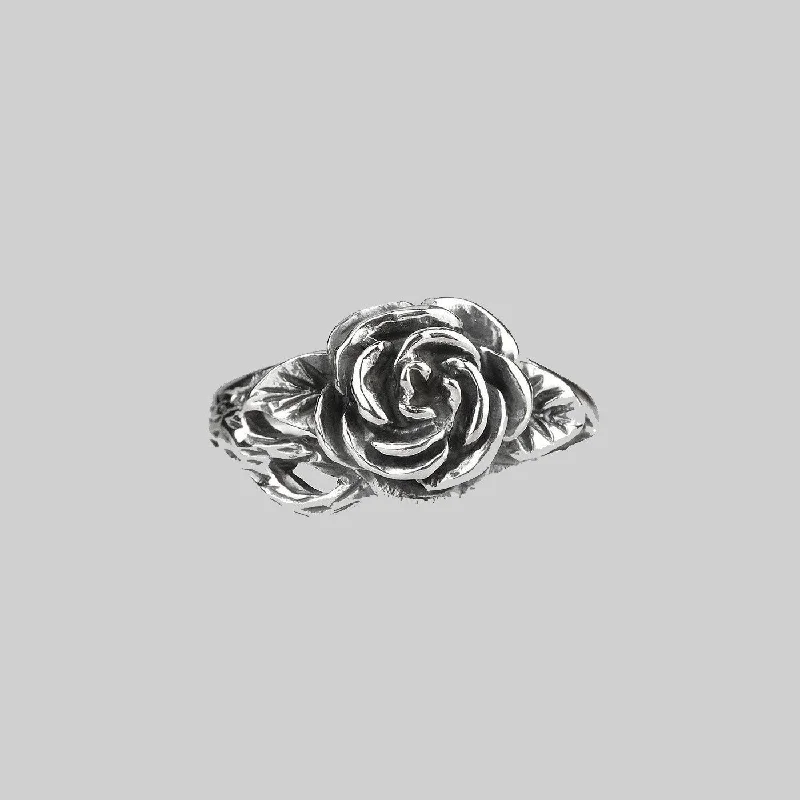 Custom Infinity Band-DEATHLY ROSE. Flourishing Rose Silver Ring