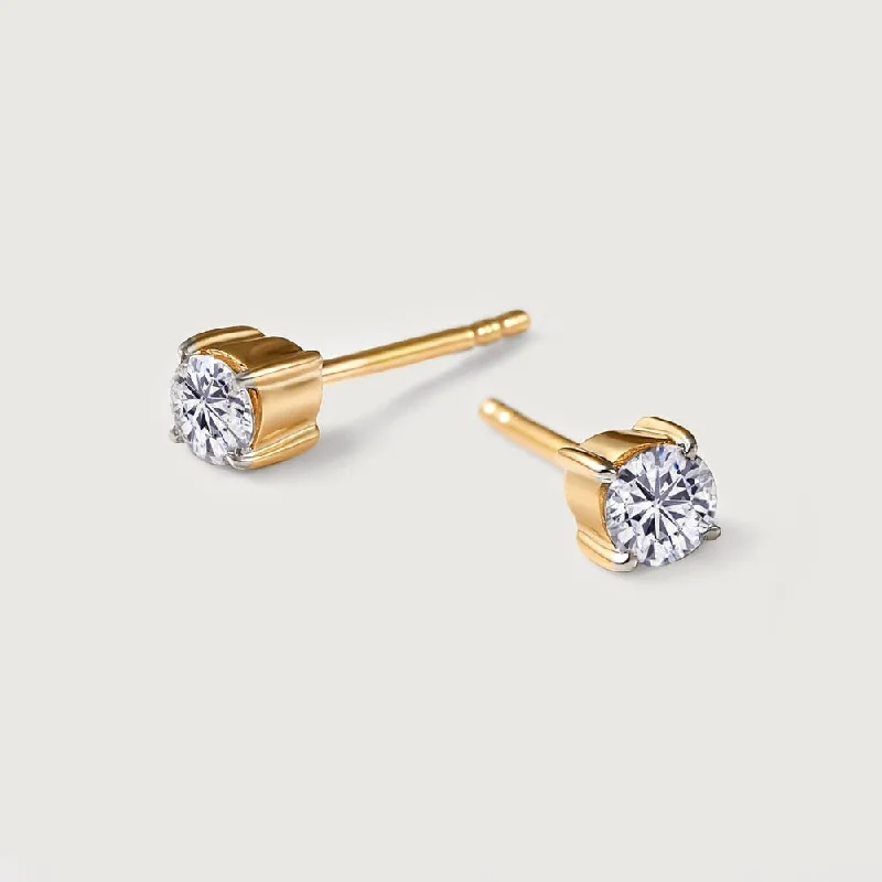 Soft Pink Earrings-Diamond Solitaire SI-GH  Earrings in 14K Yellow Gold