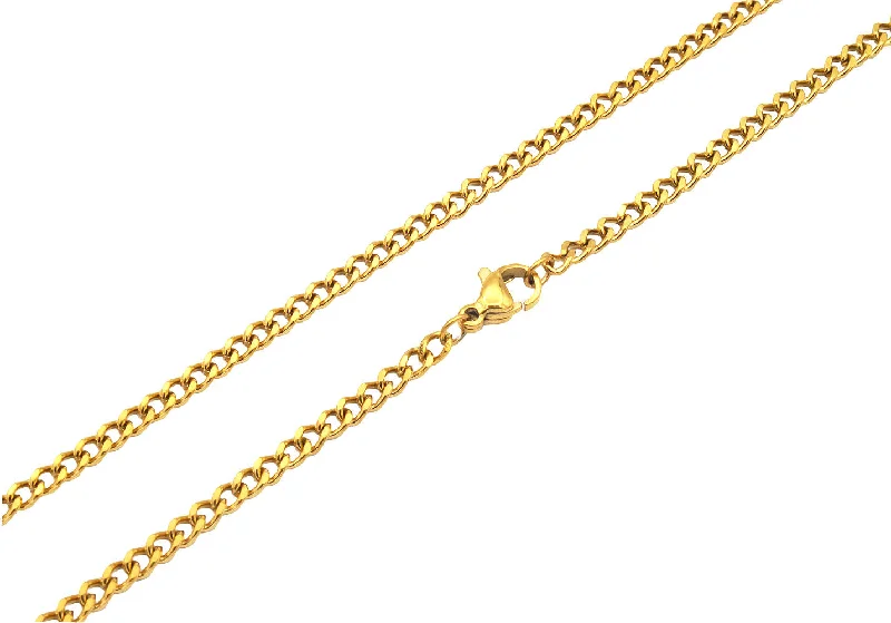 Simple Gold Pendant Necklace-Mens 3MM Gold Stainless Steel Curb Chain Necklace