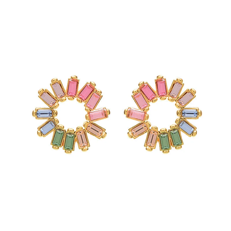 Textured Gold Earrings-Stella Studs in Gold Rainbow