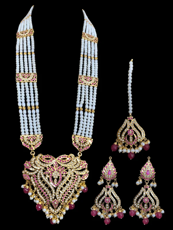 Custom Birthstone Earrings-LN125 Sakshi Ruby pearl Jadau Rani haar with earrings tika ( READY TO SHIP )