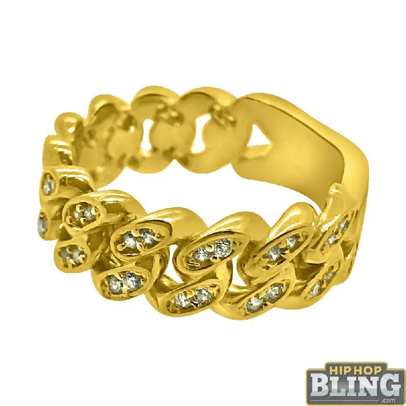 Custom Birthstone Ring for Mom-10K Gold 8MM Cuban CZ Bling Ring