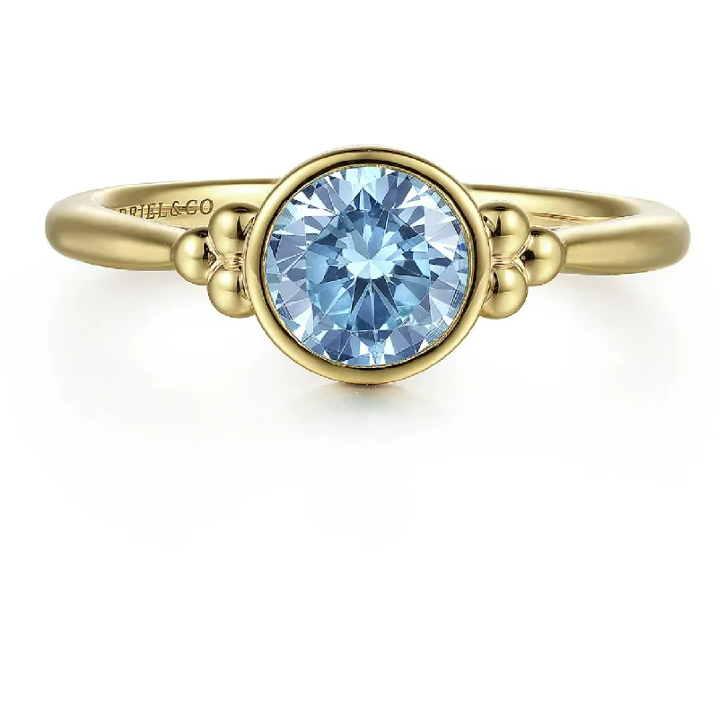 Silver Cluster Ring-Gabriel 14K Yellow Gold Blue Topaz Bujukan Bezel Ring