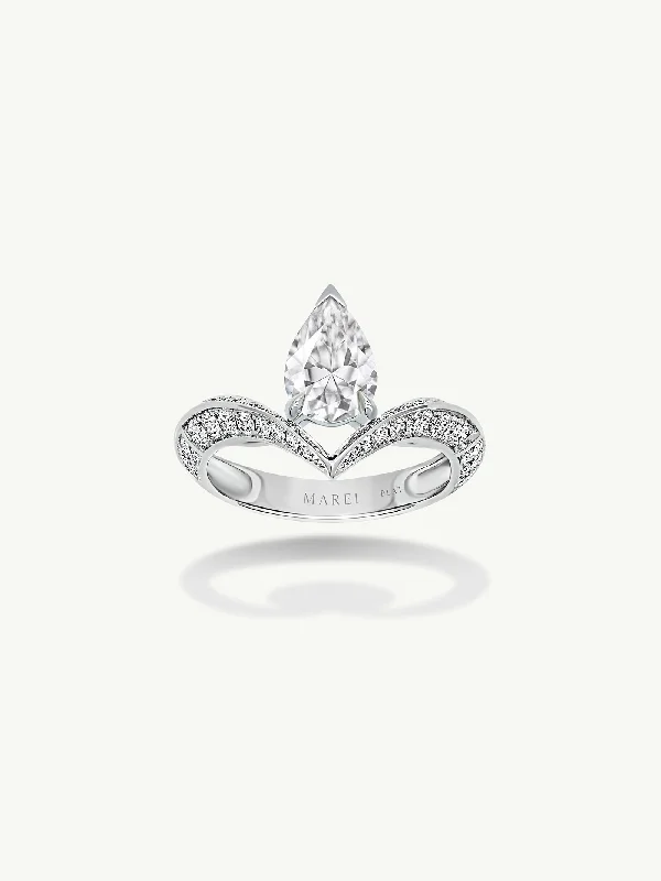 Gold Solitaire Ring-Dorian Floating Teardrop-Shaped Brilliant White Diamond Engagement Ring In Platinum