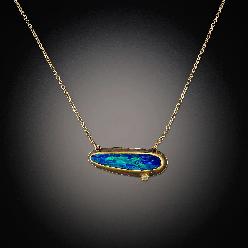 Rose Gold Chain Necklace-Australian Opal Necklace with Diamond