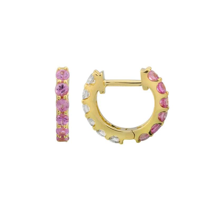 Beaded Hoop Earrings-Pink Sapphire and Diamond Reversible Huggies