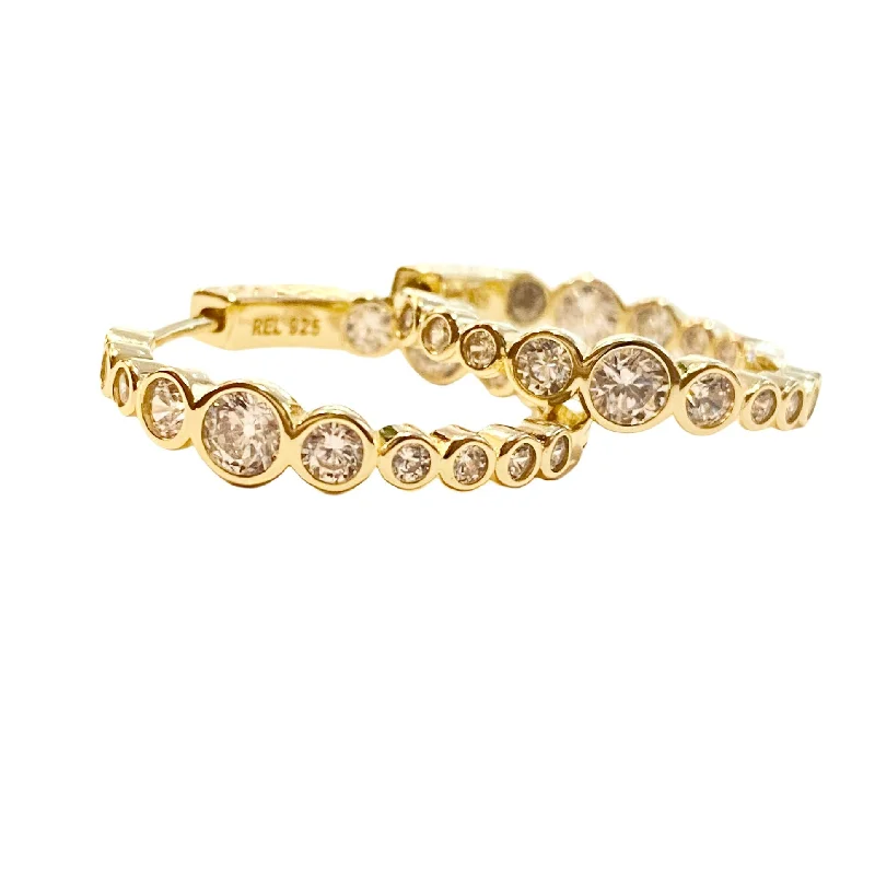 Simple Gold Hoop Earrings-Graduated Bezel French Clasp 1” Hoops