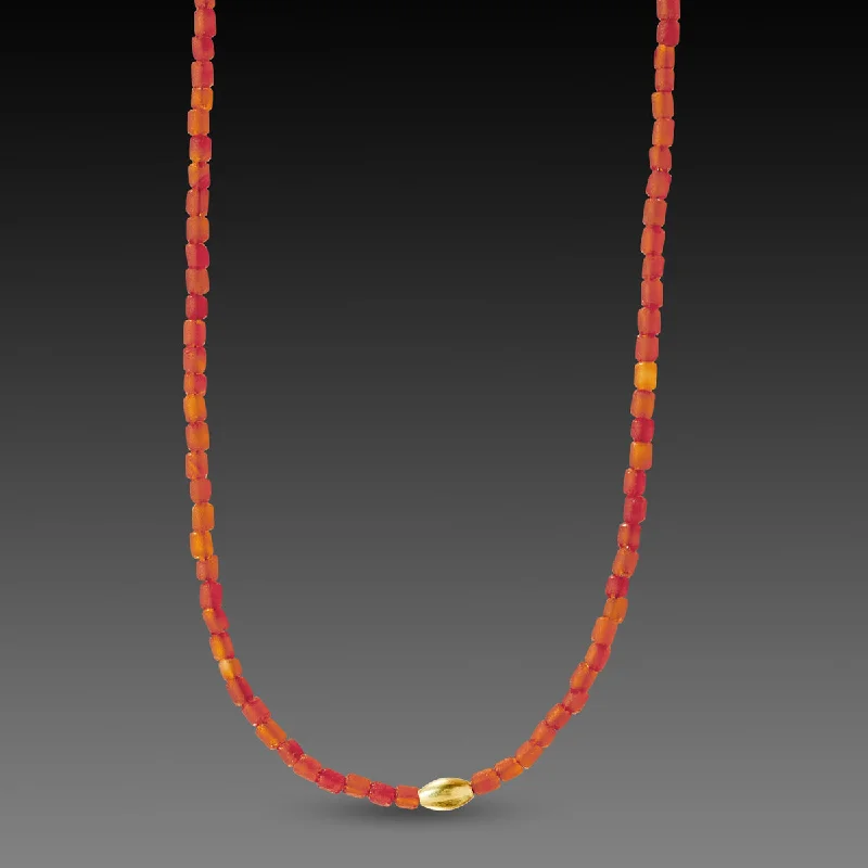 Layered Gemstone Necklace-Carnelian Necklace with Gold Rice Bead