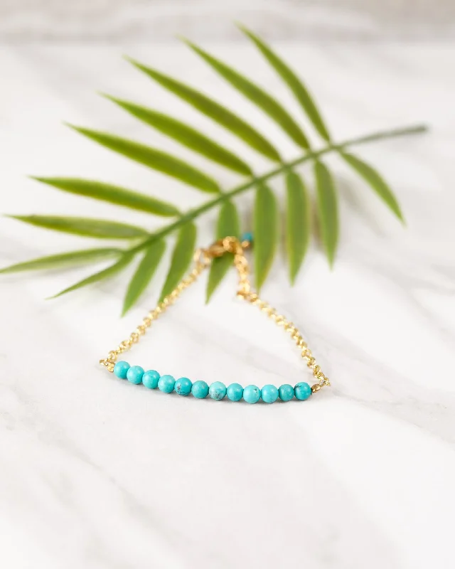 Dainty Charm Bracelet-Turquoise and Gold Station Bracelet