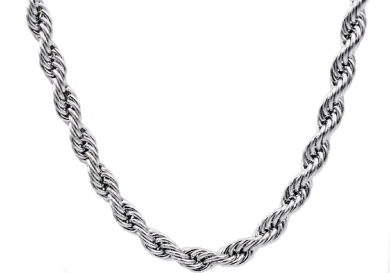 Black Crystal Necklace-Mens Stainless Steel Rope Chain Necklace