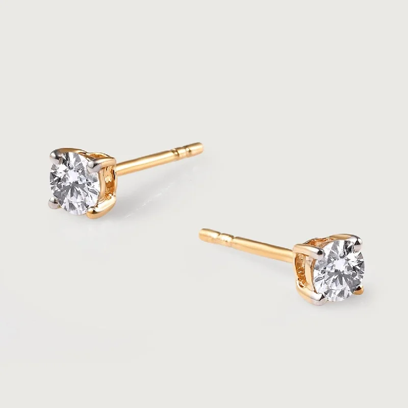 Square Stud Earrings-9K Gold Round Cut Lab Grown Diamond Classic Stud Earrings