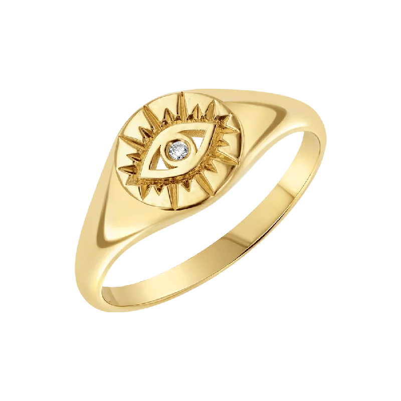 Large Diamond Ring-Diamond Evil Eye Round Signet Ring