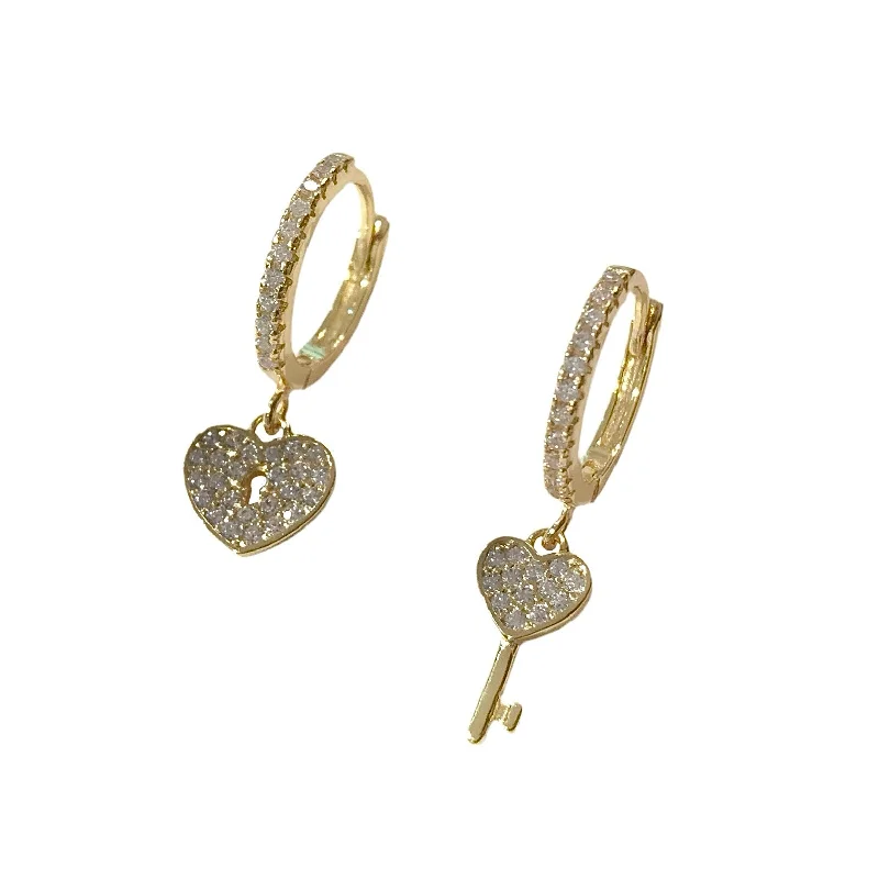 Beaded Hoop Earrings-Heart Locket Key Sparkle Charm Huggies