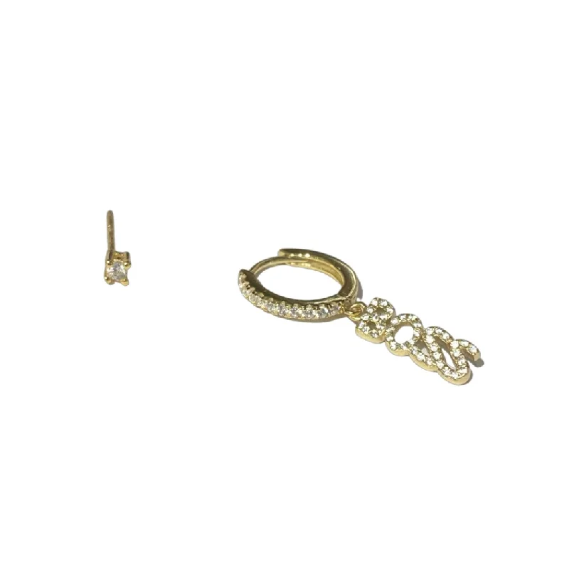 Gold Bead Earrings-Noellery Gold Boss Huggie Clear Stud Set