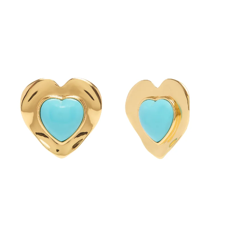 Heart Shaped Hoop Earrings-Gloria Studs in Gold Turquoise