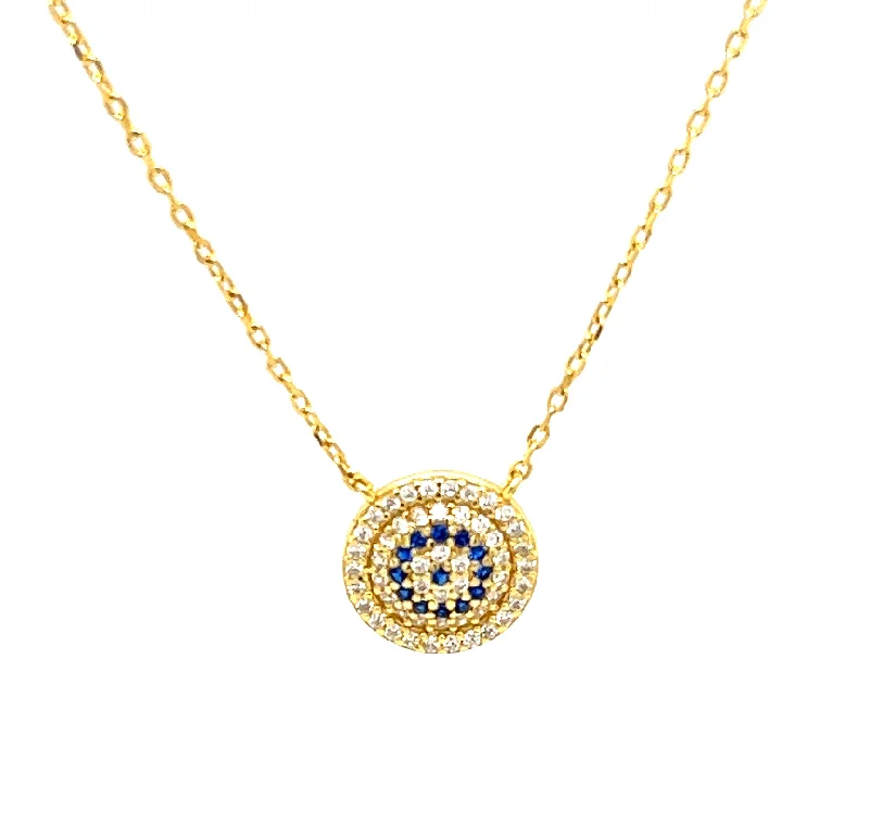 Pearl Chain Pendant Necklace-"EROS" Evil Eye Sapphire CZ Necklace