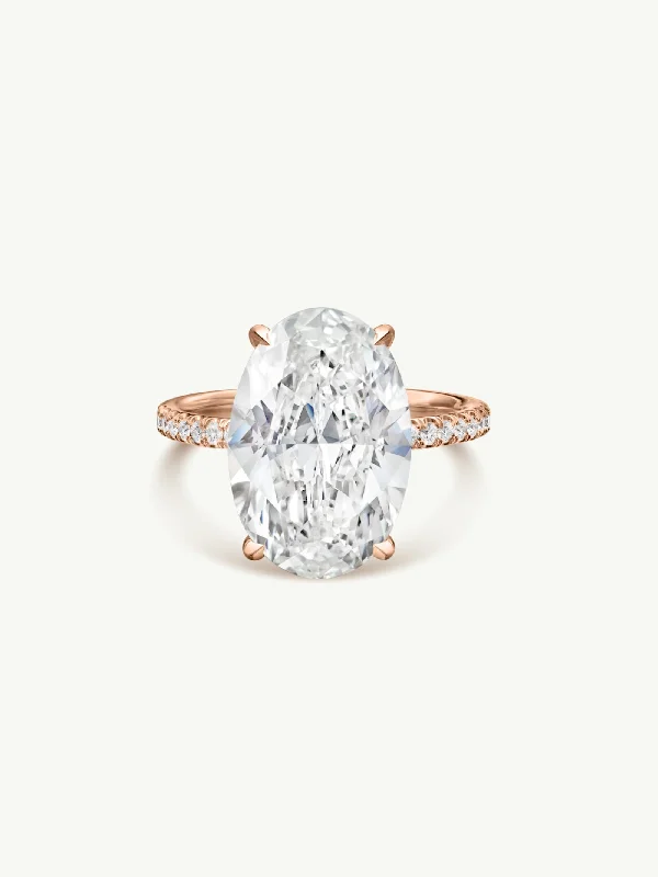 Silver Claddagh Ring-Suma Oval-Shaped Brilliant Cut White Diamond Engagement Ring In 18K Rose Gold