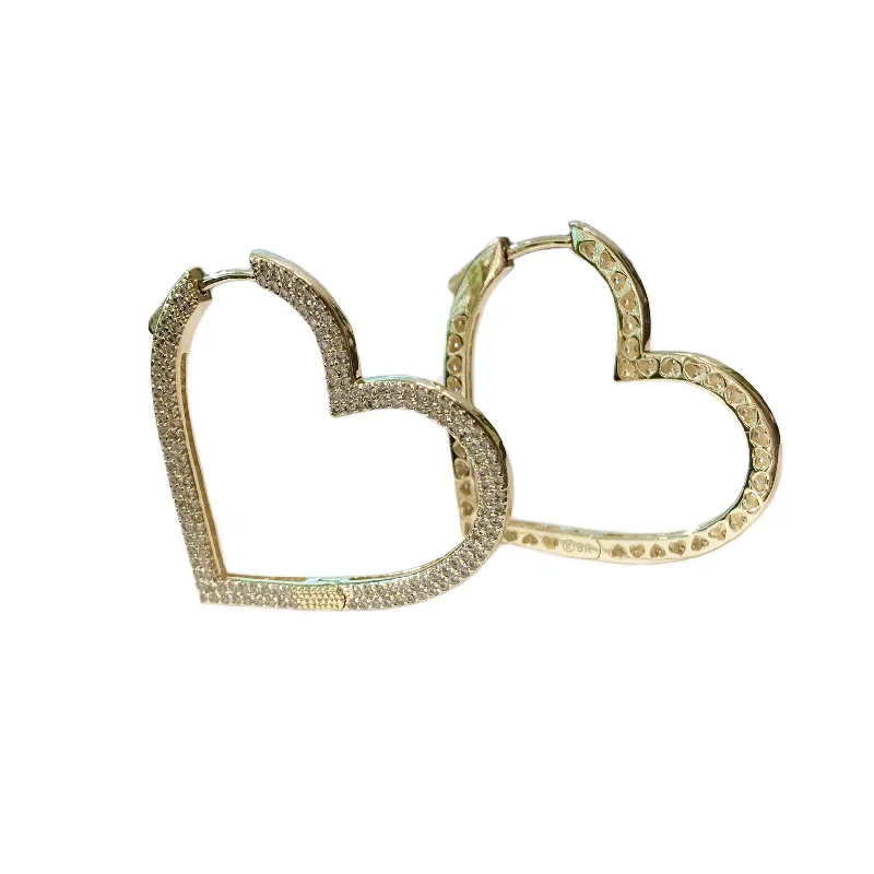 Cute Heart Earrings-Brass Heart Pave French Clasp Hoops