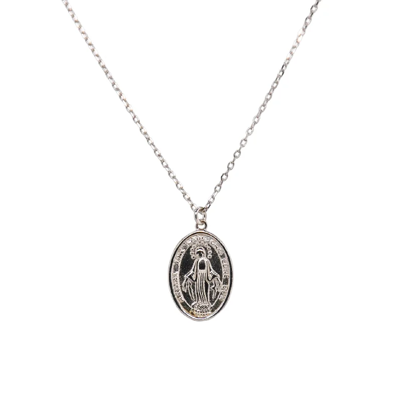 Opal Pendant Necklace-"MARIA" Large Oval Classic Virgin Mary Necklace