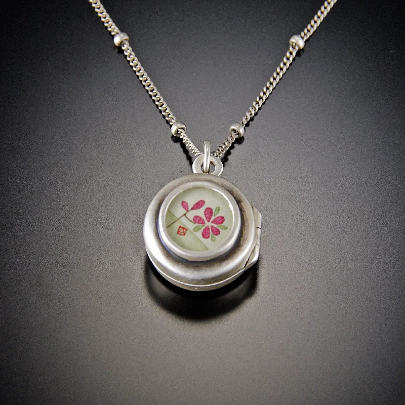 Minimalist Silver Necklace-Plum Blossom Tiny Locket